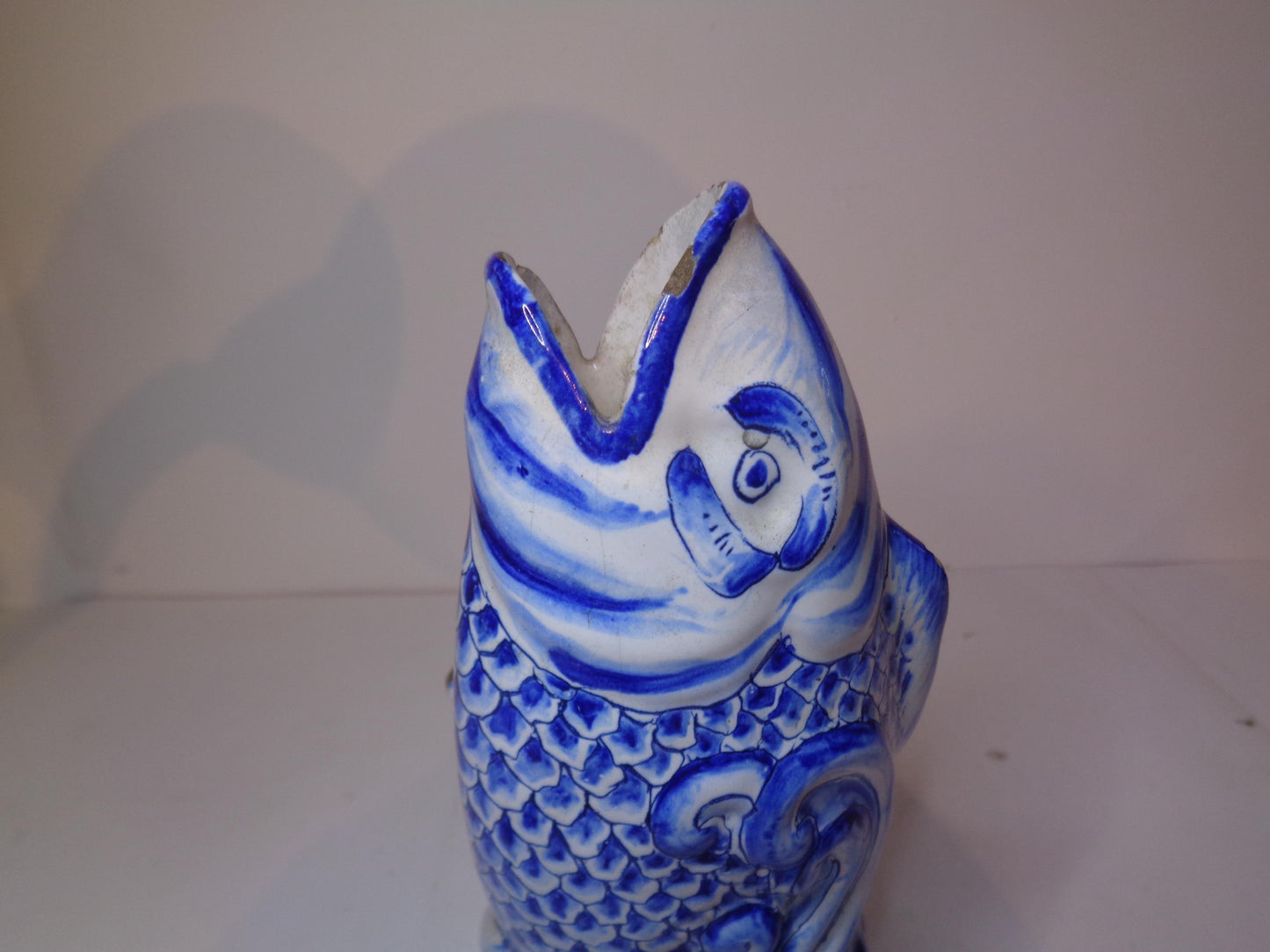 Antique Delft blue and white tin glazed leaping fish vase