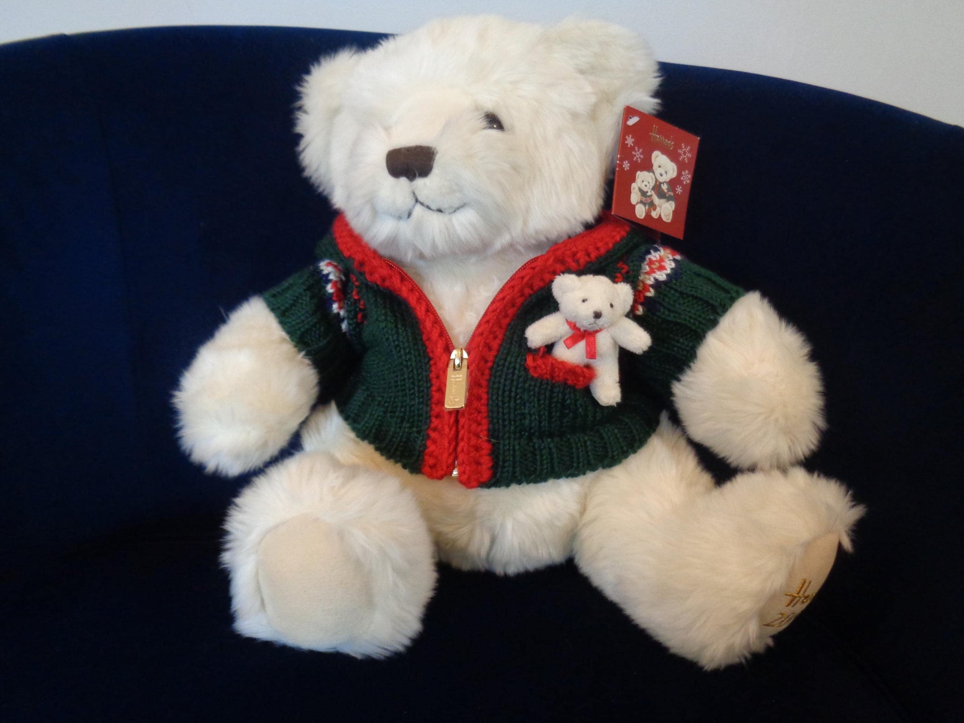 ALEXANDER Harrods Christmas Bear for 2006 with Fair Isle Knit Jacket and his own little Teddy