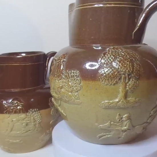 Doulton Lambeth Pair Salt Glazed Harvest Pattern Jugs